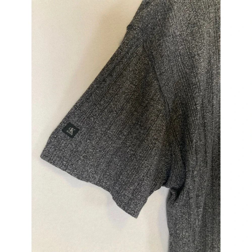 90s Aesthetic Calvin Klein Jeans Men XL Gray Ribbed Knit Short Sleeve Polo Shirt